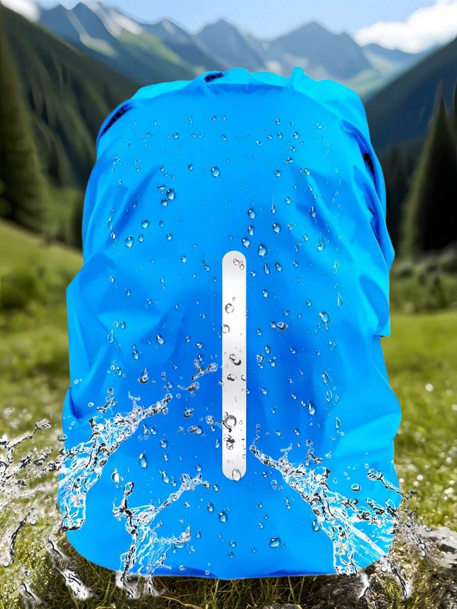 1 Pieza Mochila negra impermeable y antifouling de 15-75L, Cubierta antipolvo para bolsa de viaje, senderismo y montañismo al aire libre, Cubierta protectora plegable para mochila con tiras reflectantes, Adecuada para exteriores, montañismo, transporte, escuela, hogar, almacenamiento de viaje - Azul - Ver 1
