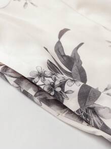 Irokai 花卉印花交叉裹身优雅蝙蝠袖浴衣 - 杏色 - 查看 8