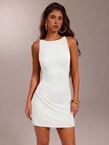 SHEIN Forever 21 Women's Solid Color Round Neck Sleeveless Fashionable Short Dress, Summer