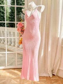 Skyraze 女士优质钩针镂空针织毛衣裙 - 粉色 - 查看 6