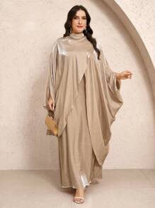 Veilorie 大码女式经典纯色长裙 - 杏色 - 查看 1