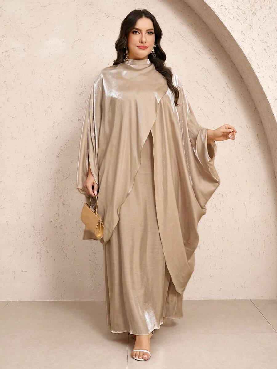 Veilorie 大码女式经典纯色长裙 - 杏色 - 查看 1