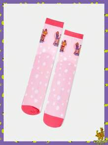 SCOOBY-DOO X SHEIN 1 Pair Women's Pink Romantic Floral And Cartoon Character Mid-Calf Socks - Multicolor - View 1