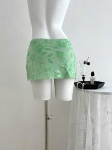 2025 New Summer Sexy Glittering Sequins Green Skirt Shorts - Green - View 2