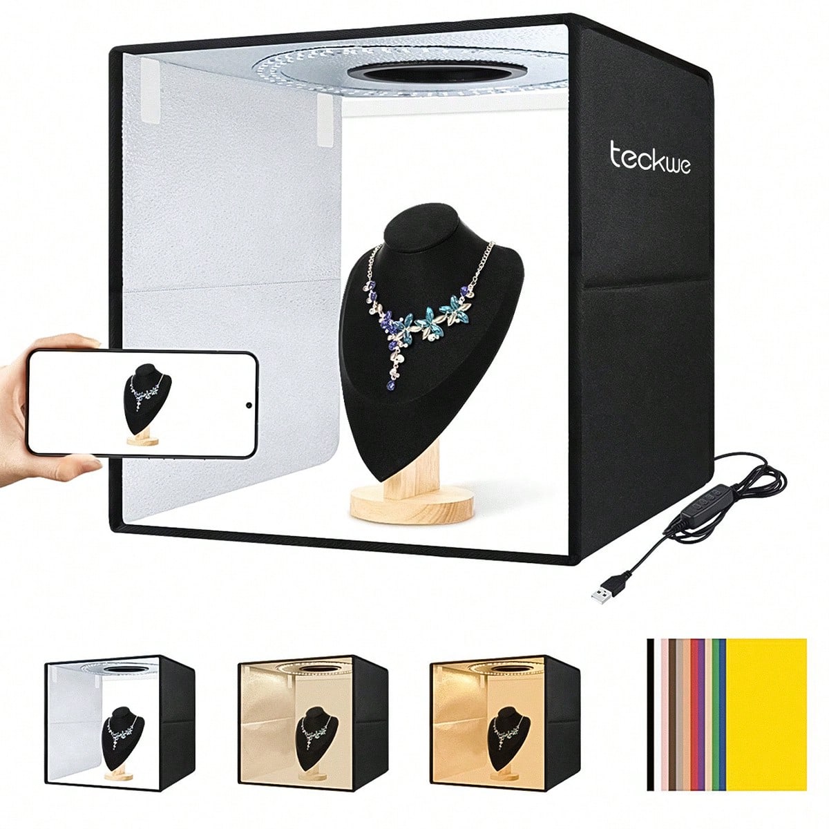 Small Studio LED Product Photo Shooting Lightbox, Tabletop Photography Backdrop Lighting Box, Jewelry Lighting, Foldable Soft Light Tent