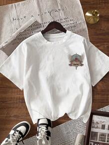 INAWLY Women's Casual Round Neck Short Sleeve Letter Wing Print T-Shirt, Summer - White - View 2