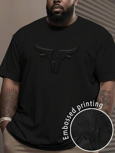 Manfinity Homme Camiseta 3D para hombres de talla grande, camiseta casual de verano para hombres con unicolor y estampado en relieve