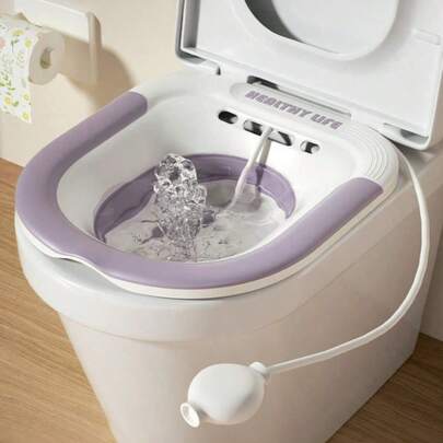 可折叠坐浴盆，适用于痔疮、产后护理、更宽的休息区、更深的盆、冲洗软管、排水孔、女士坐浴套装