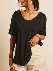 SHEIN VCAY 大碼露背交叉後扭結T恤