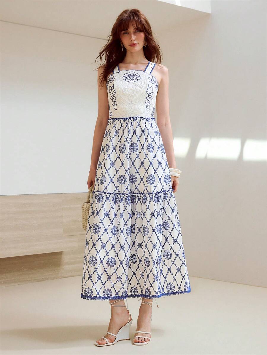 MOTF PREMIUM VÁY XÒE VIỀN SCHIFFY THÊU TƯƠNG PHẢN - trắng - Xem 1