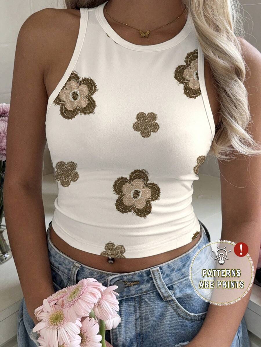 Seusyu 休闲碎花修身女式上衣，适合夏季返校季穿着，时尚百搭