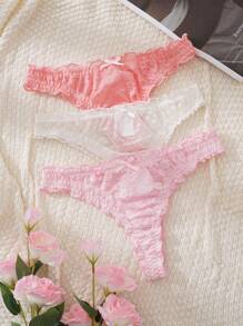 PetitDoll 3pcs Women's Minimalist Sexy Lace Thong Panties - Multicolor - View 4