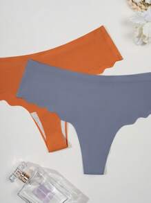 SHEIN Set de 7 bragas tipo tanga para mujer de unicolor con acabado escamado cómodo - Multicolor - Ver 4