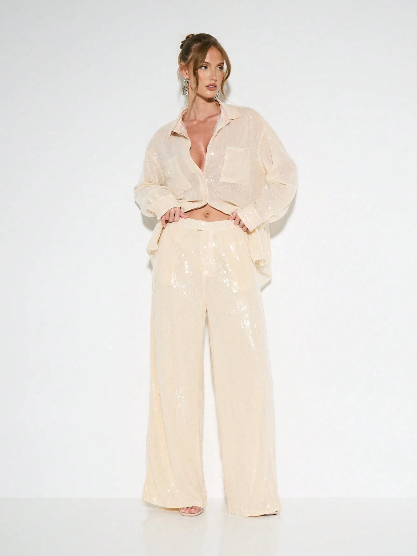 KIZN Pantalones palazzo de pierna ancha con lentejuelas