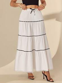 Almamuse Falda elegante y versátil con decoración de lazo para mujer, estilo casual - Blanco - Ver 7