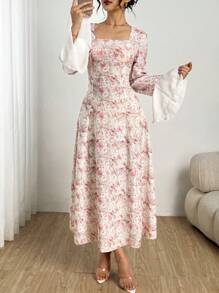 Modelyn Fashionable Colorblock Romantic Vacation Long Dress For Women, Pink Fall Cloth For Women - Pink - View 7