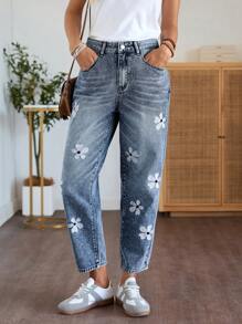 EMERY ROSE Quần Jeans Nữ Dáng Rộng, Ống Thẳng, Thêu Hoa, Phong Cách Mùa Thu, Thường Ngày, Đồng Quê, Buổi Hòa Nhạc, Đồng Quê, Đồng Quê, Quần Jeans Nữ - Rửa nhẹ - Xem 6