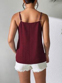 Balvessa Women's Solid Color Pleated Casual Loose Camisole Top, Summer - Maroon - View 2