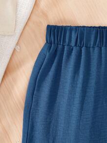 2件套青少年女孩休闲蓝色宽松无袖上衣和阔腿裤套装 - 藍色 - 查看 8