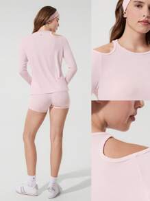 GLOWMODE TENCEL™ Modal Vitality Lightweight Silky Smooth Asymmetrical Shoulder Cutout Long Sleeve Crewneck Active Top Low Impact Yoga Pilates Gym Studio Daily Casual Wear
