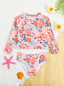 Set da 2 pezzi Tankini costume da bagno con stampa floreale tropicale per bimbe piccole, abbinati alle sorelle (venduti separatamente)