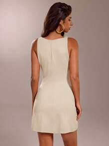 SHEIN Forever 21 Đầm ngắn không tay bó eo màu trơn đơn giản mùa hè cho nữ - Màu be - Xem 2