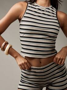 MISSGUIDED 两件套弹力罗纹针织高领背心骑行短裤套装夏季春节复古风格休闲装 - 黑色 - 查看 3