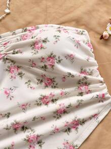 Soleia 两件套粉色碎花 3D 花朵吊带背心和迷你裙，适合约会、海滩、度假、浪漫少女风格