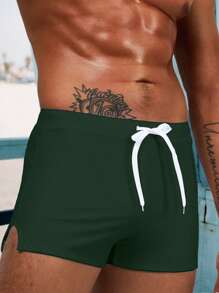 Manfinity KASUA Men's Solid Color Casual Swim Trunks Green Swim Trunks Men Bathing Suit Trunks - Army Green - View 1