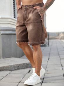 Manfinity Hypemode Pantalones cortos vaqueros casuales lavados con efecto vintage para hombre