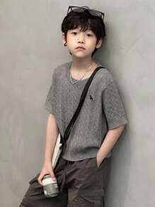 Dazy Kids 儿童秋季服装，青少年男童基本款毛衣上衣，秋季 - 深灰色 - 查看 2