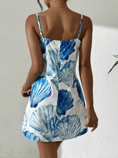 Women's Sleeveless Seashell Printed Casual Loose Beach Mini Dress