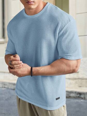 HIMLAND Lässiges Herren T-Shirt aus Waffelstrick mit rundem Ausschnitt, in Uni, Sommer