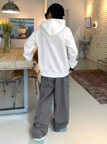 SHEIN 2pcs/Set Tween Boy 3D Letter Embossed Hoodie With Cargo Pocket And Two-Tone Sweatpants, Casual Outfit For Autumn/Winter, Suitable For School, Hangout, Vacation, All Occasions, Teen Boy Two Piece Set, Boy Kids Sweat Pants And Hoodie, 2 Piece Teen Boys Hoddie And Sweatpants Fall