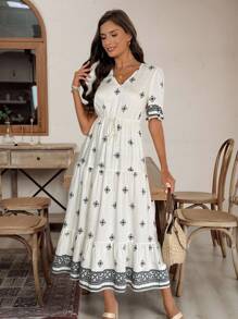 EMERY ROSE 女士几何印花长裙，休闲假日风格 - 杏色 - 查看 3