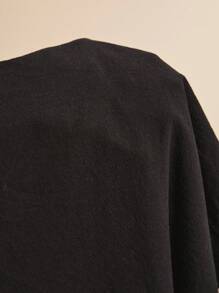 Freevana 大码休闲纯色编织喇叭袖宽松常规女式衬衫，喇叭袖上衣 - 黑色 - 查看 7