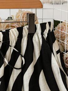 SHEIN Tall 大码女式休闲斑马纹长裤 - 黑與白 - 查看 3