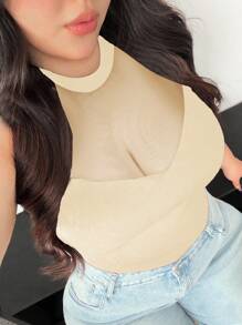 Vibekara Áo thun lưới xuyên thấu gợi cảm màu đen dành cho người có thân hình đầy đặn - Màu be - Xem 5