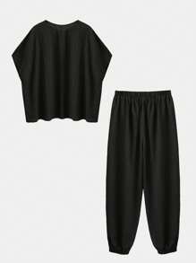 2pcs Plus Size Women Textured Summer Outfit Set, 2025 New Elegant Relaxed Style