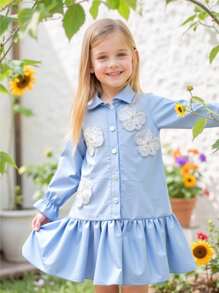 Robe chemise à volants avec imprimé floral pour jeune fille