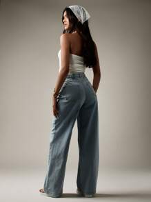 MISSGUIDED 高级时尚阔腿灯芯绒牛仔裤复古90年代风格休闲裤秋冬度假装纹理裤 - 藍白色 - 查看 2