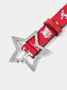 TOM & JERRY X SHEIN 1 curea de talie pentru femei cu cataramă cu stras și stea, drăguță, cu grafică animată, roșie - roșu - Vizualizare 3