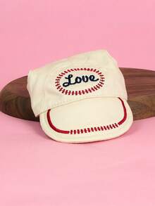 PETSIN 1 件装宠物猫狗通用休闲刺绣爱心棒球帽可爱露耳朵太阳帽狗狗帽子 - 米色 - 查看 4