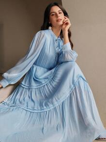 Anewsta 优雅、节日、休闲、度假、节日风格女士长裙，春夏 - 淺藍色 - 查看 6