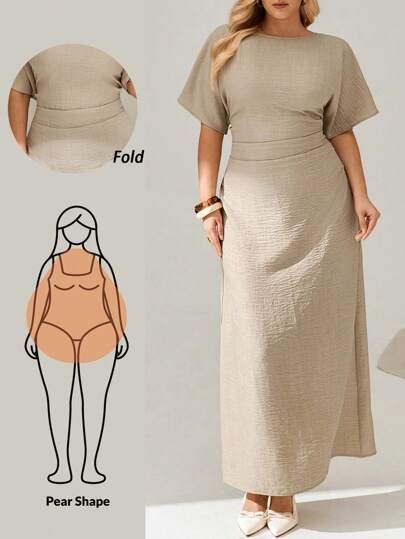 Auralis Plus-Size Summer Solid-Colored Linen Dress For Ladies, Short-Sleeved Long Dress, Summer Ladies' Dress Dresses For Women Summer Vacation Dress Casual Dresses For Woman,Modest Dresses For Women,Maxi Dress,Wedding Guest Dress Women Valentine's Day Outfit