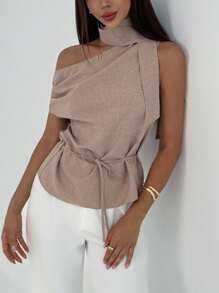 Aloruh 1 pieza Blusa de gasa asimétrica de unicolor elegante para mujer, verano