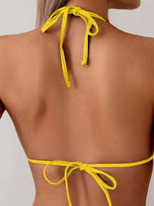 Swim Basics 2 bộ bikini tam giác gợi cảm đơn giản viền ren buộc cổ cho nữ - Màu vàng - Xem 4
