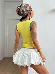 StreetHx Women Contrast Color Splicing Letter Print Camisole - Yellow - View 2