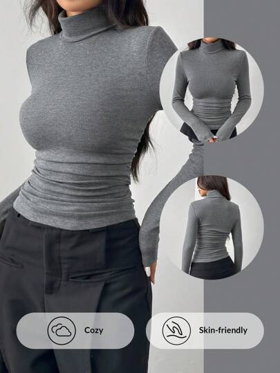 SHEIN EZwear 1 件女士灰色针织紧身 T 恤