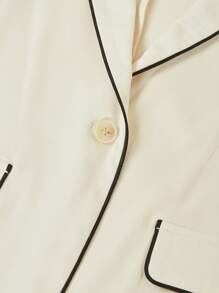 Ellevyn 女士 V 领撞色边长袖西装外套和百褶裙优雅套装，适合工作和日常穿着商务休闲女士办公室服装，适合秋冬女士搭配套装 - 杏色 - 查看 10